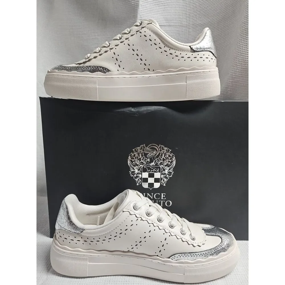 Vince Camuto JENLIE Sneaker laced up Coconut Cream+ Silver woman Sz‎  36/5.5M